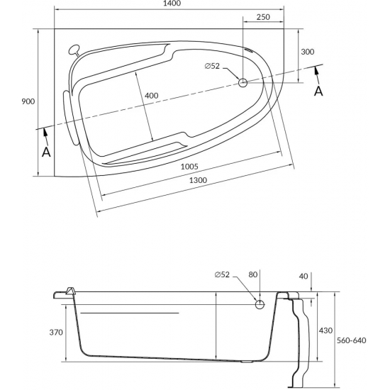 Акриловая ванна CERSANIT Joanna WA-JOANNA*140-L 140x90 см, без опоры угловая, асимметричная