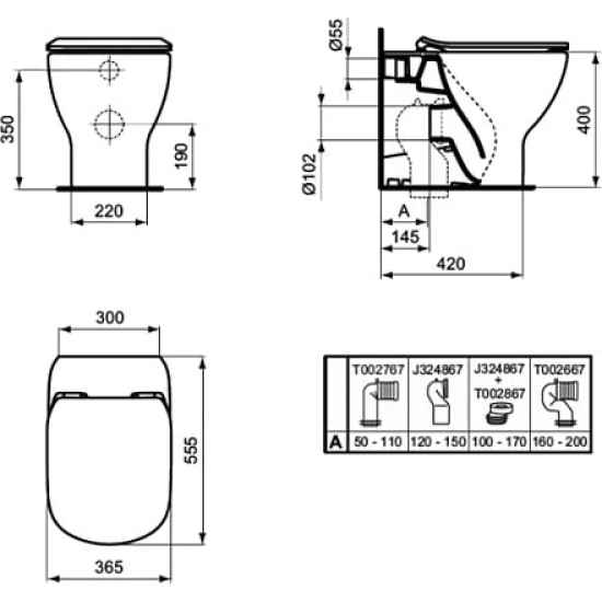 Унитаз приставной IDEAL STANDARD Tesi AquaBlade T007701