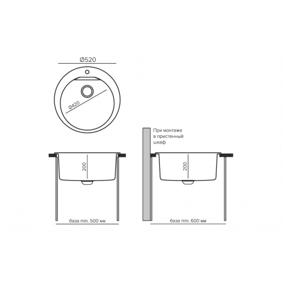 Мойка для кухни POLYGRAN Atol-520 D=520 мм, чёрный