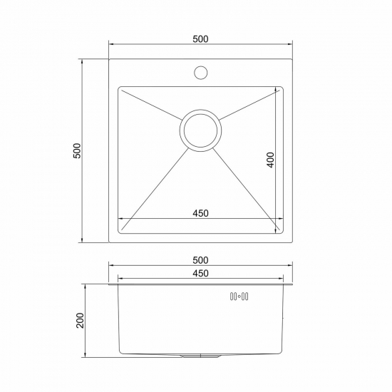 Мойка для кухни MIXLINE PRO 500х500x3 мм настольная, чёрный графит НАНО