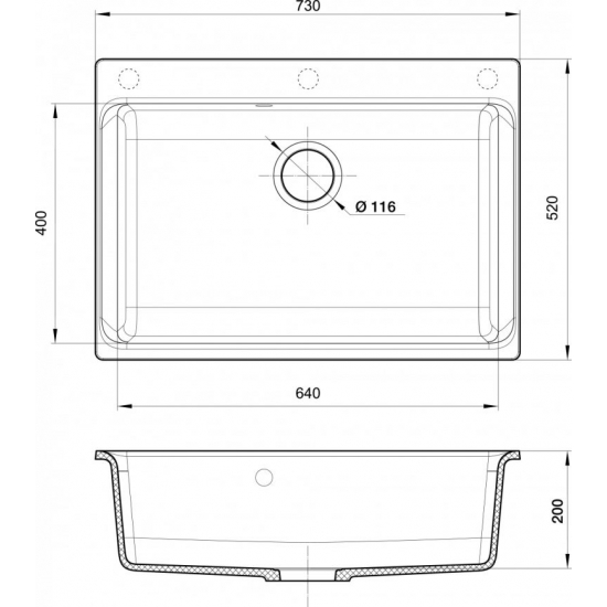 Мойка для кухни RIVELATO Axel 70 730х520 мм кварцевая, antracite