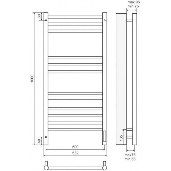 Полотенцесушитель электрический TERMINUS Аврора П12 500x1000