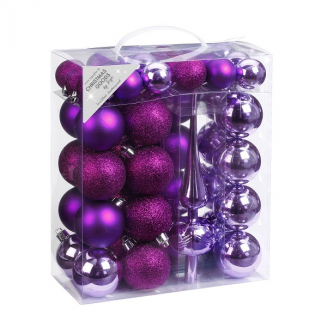 Набор ёлочных шаров с верхушкой, пластик, Ø 4/6 см, фиолетовый микс, 47 шт в уп