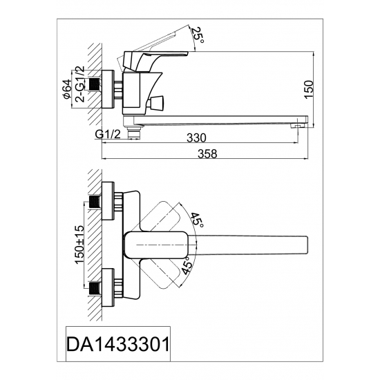 Смеситель для ванны D&K DA1433303 золото