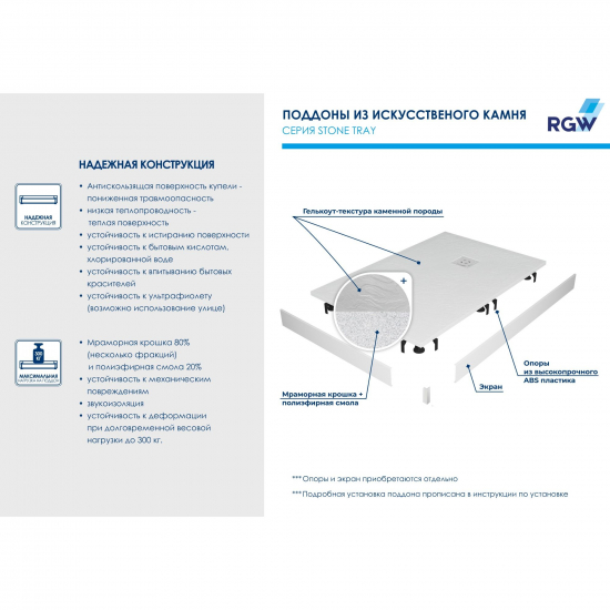 Душевой поддон RGW Stone Tray ST/AR-W 80x120 искусственный камень, белый