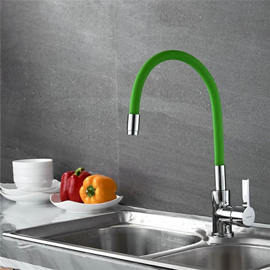 Смеситель для кухни с гибким изливом LEDEME L4898-5 зелёный/хром