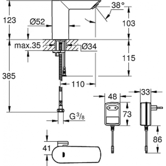 Смеситель для раковины GROHE Bau Cosmopolitan E 36453000 сенсорный, хром
