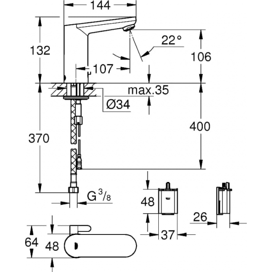 Смеситель для раковины GROHE Eurosmart Cosmopolitan E 36327001 сенсорный