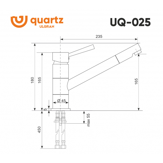 Смеситель для кухни ULGRAN Quartz UQ-025 асфальт
