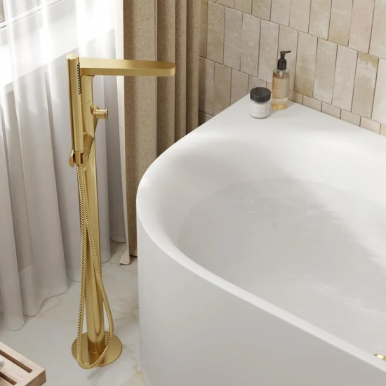 Смеситель для ванны напольный WASSERKRAFT Schunter 8221 С ВНУТРЕННЕЙ ЧАСТЬЮ, матовое золото PVD