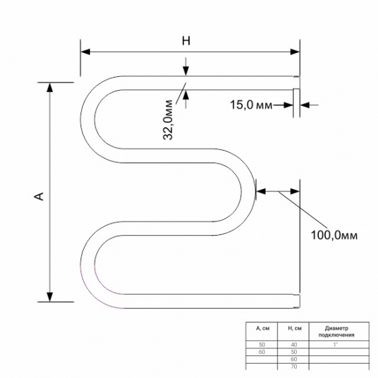 Полотенцесушитель водяной ZOX M-образный 50x70 1'' ПОЛИМЕР