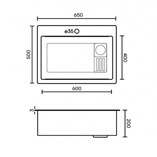 Мойка для кухни FABIA Profi 65505 650х500x3 мм с корзиной