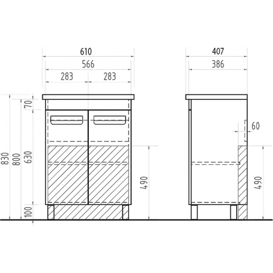 Тумба с раковиной VIGO Plaza 60 2 дверцы