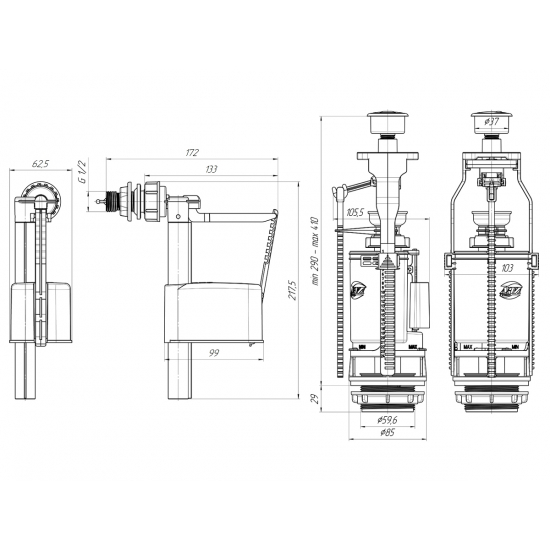 Сливной механизм АНИ ПЛАСТ WC3050C с боковой подводкой G 1/2", хром кнопка двойная