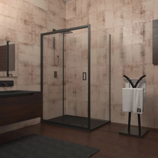 Душевой уголок VECONI Rovigo RV-040B 140x100 стекло прозрачное, профиль чёрный