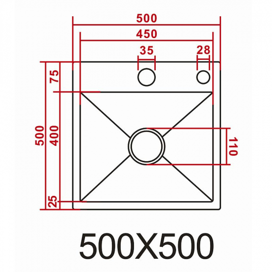 Мойка для кухни AZARIO Nicole AZS5050N 500х500x3 мм, нержавеющая сталь, серебро