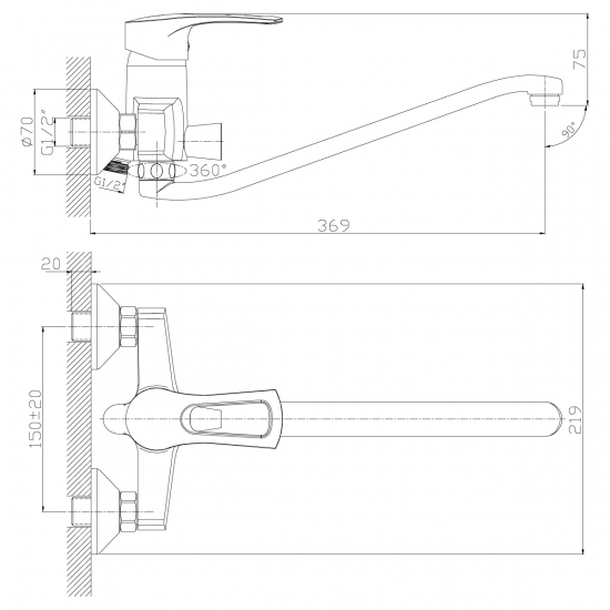 Смеситель для ванны ROSSINKA T40-34