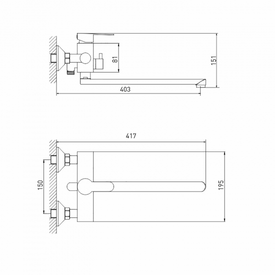 Смеситель для ванны из нержавеющей стали MIXLINE MLSS32-02