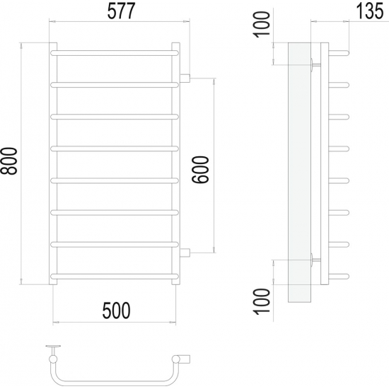 Полотенцесушитель водяной TERMINUS Стандарт П8 500x800 с боковым подключением 600