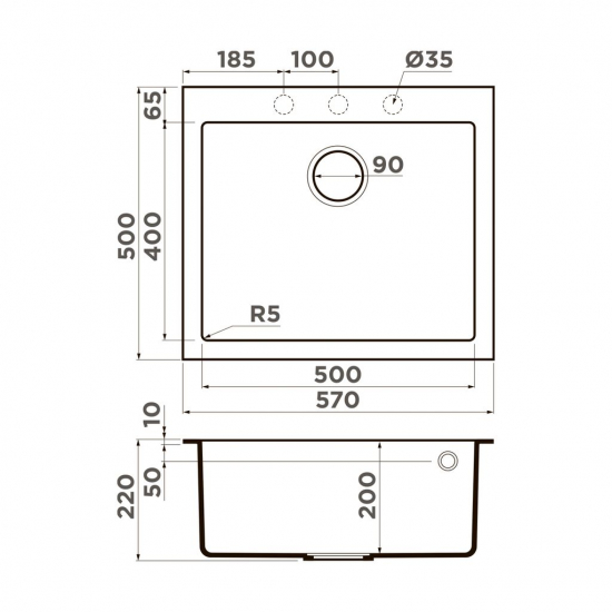 Мойка для кухни OMOIKIRI Bosen 57A 570х500 мм керамика, leningrad grey