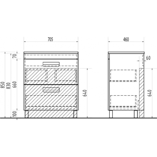 Тумба с раковиной VIGO Plaza 70 2 ящика