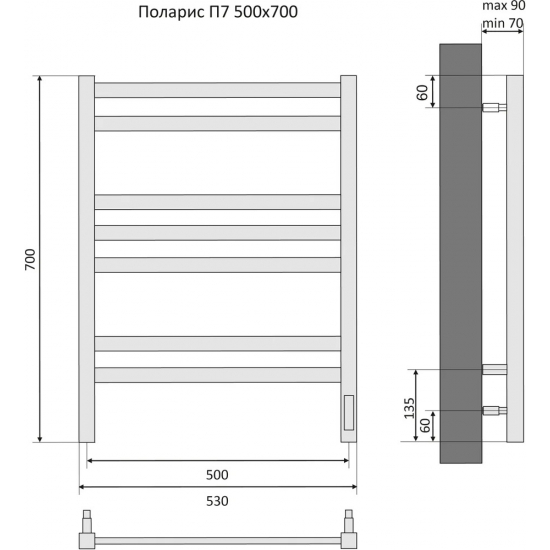 Полотенцесушитель электрический АКВАТЕК Поларис П7 50x70 хром
