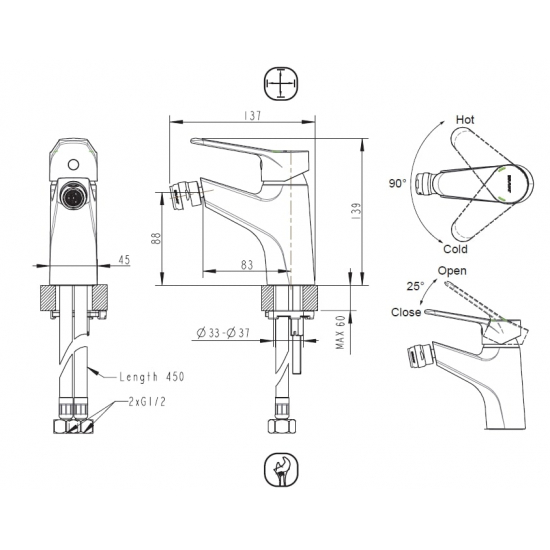 Смеситель для биде BRAVAT Eco F3111147C хром