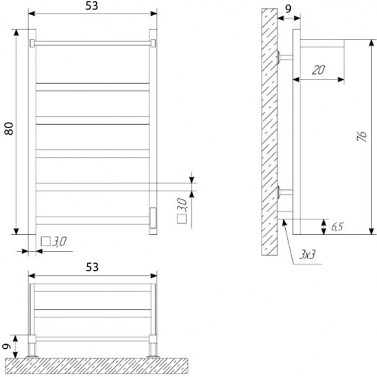 Полотенцесушитель электрический ДВИН Fj Plaza Neo 80x50 чёрный