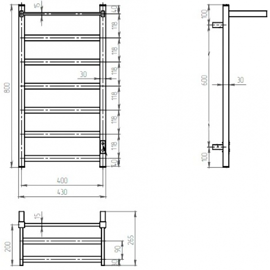 Полотенцесушитель электрический ДВИН Fj Plaza Neo 80x40 чёрный матовый, с полкой