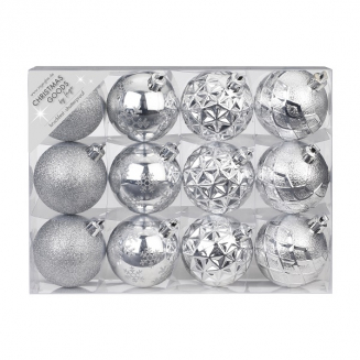Набор ёлочных шаров, пластик, Ø 6 см, серебро, 12 шт в уп