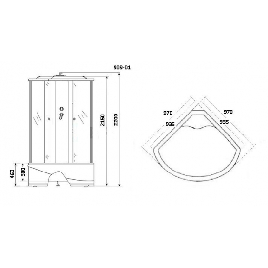 Душевая кабина NIAGARA NG-909-01 100x100x220 с высоким поддоном, с сиденьем