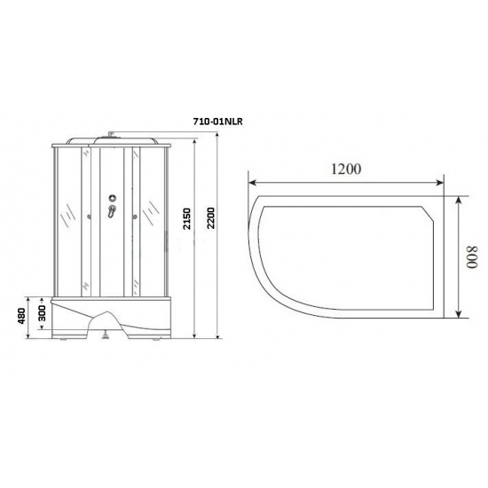 Душевая кабина NIAGARA NG-710-01RN 120x80x220 с высоким поддоном, с сиденьем