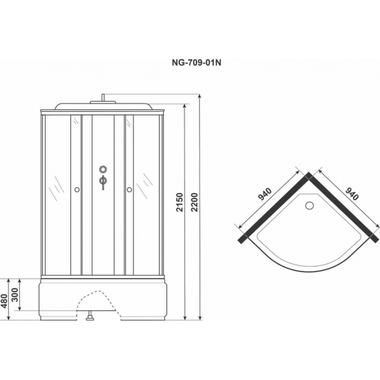 Душевая кабина NIAGARA NG-709-01N 100x100x220 с высоким поддоном, с сиденьем