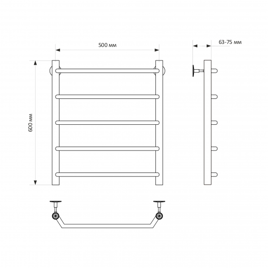 Полотенцесушитель водяной MIXLINE Mira 60х50 1/2'' трапеция, 5 перекладин
