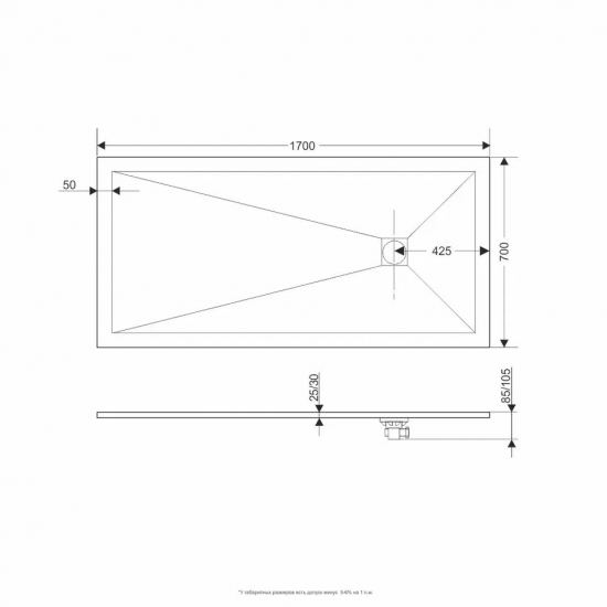 Душевой поддон RGW Stone Tray ST-G 70x170 искусственный камень, графит