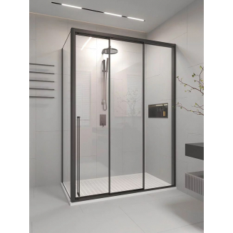 Душевой уголок VECONI Premium Prato 300 SP B-R 130x80 правый, стекло прозрачное, профиль чёрный