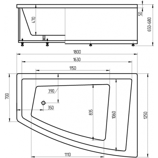 Акриловая ванна АКВАТЕК Оракул ORK180-0000013 180x125 R правая с каркасом и фронтальным экраном