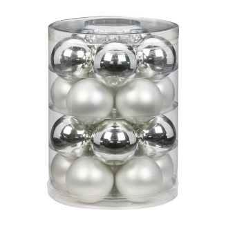 Набор ёлочных шаров, стекло, Ø 6 см, серебро/белый, 20 шт в уп