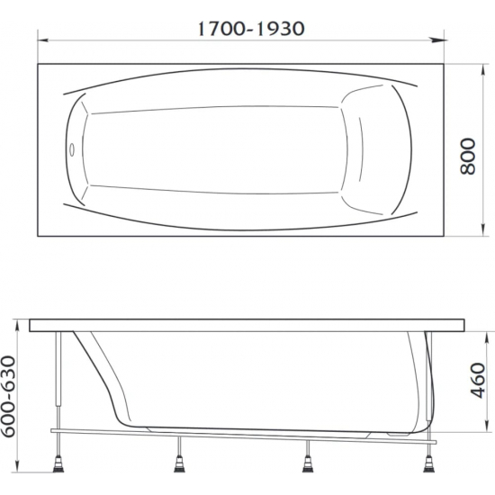 Акриловая ванна 1МАРКА  Pragmatika 193x80 см, обрезная, с каркасом