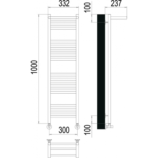 Полотенцесушитель водяной TERMINUS Аврора П20 300x1000 c полкой