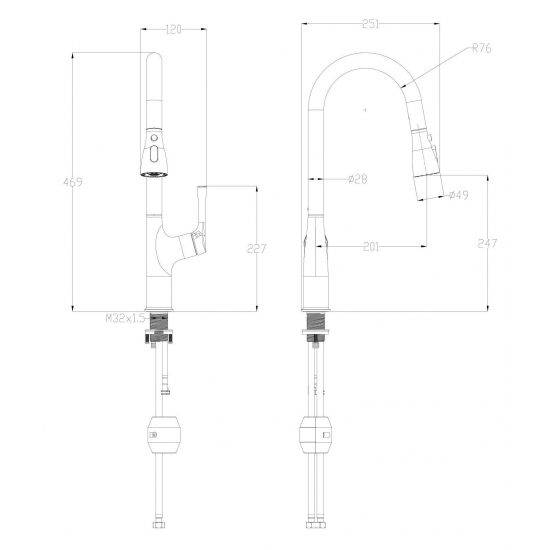 Смеситель для кухни с выдвижным изливом WONZON & WOGHAND WW-AE54123-CR