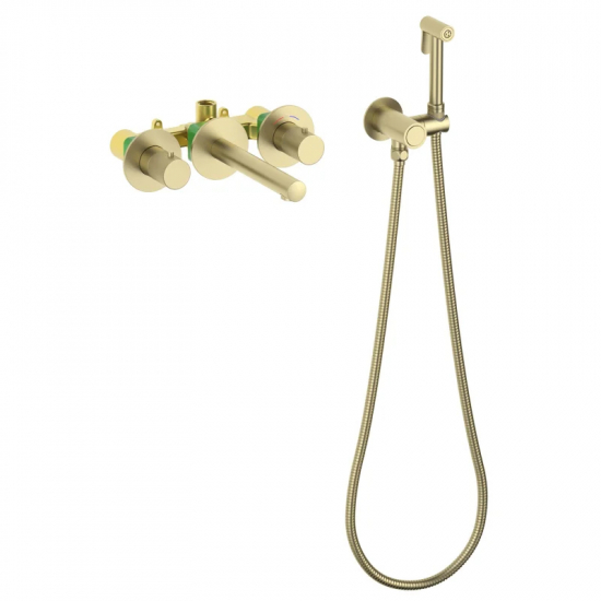 Смеситель для раковины TIMO Saona 2383/17SM с гигиеническим душем, С ВНУТРЕННЕЙ ЧАСТЬЮ золото