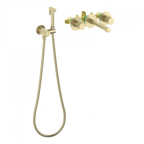 Смеситель для раковины TIMO Saona 2383/17SM с гигиеническим душем, С ВНУТРЕННЕЙ ЧАСТЬЮ золото