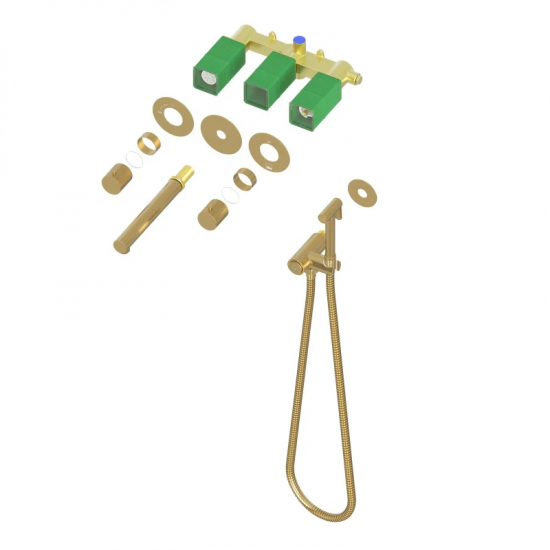 Смеситель для раковины TIMO Saona 2383/17SM с гигиеническим душем, С ВНУТРЕННЕЙ ЧАСТЬЮ золото