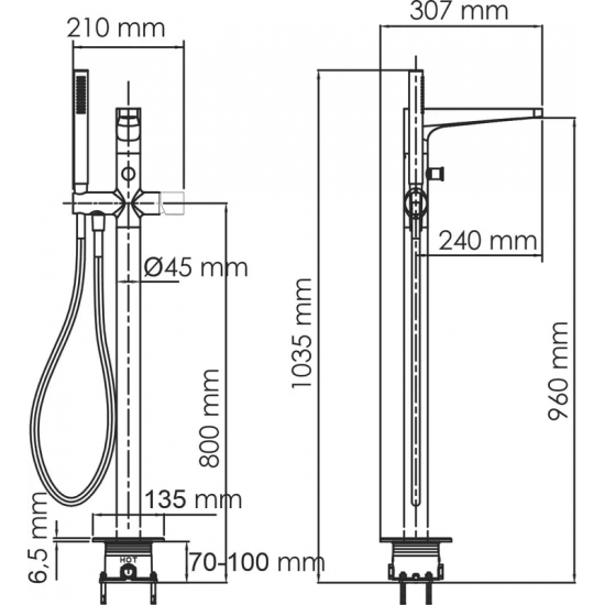 Смеситель для ванны напольный WASSERKRAFT Sauer 7121 С ВНУТРЕННЕЙ ЧАСТЬЮ, глянцевое золото