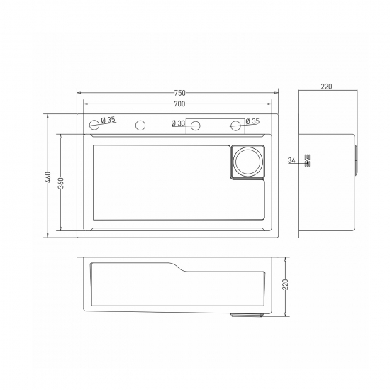 Мойка для кухни врезная настольная MIXLINE PRO 75Х46 (3,0) с сифоном сатин (смеситель, дозатор)