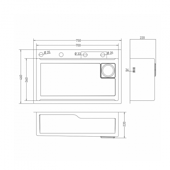 Мойка для кухни MIXLINE PRO 750х460x3 мм настольная с дозатором, смесителем, омывателем, сатин