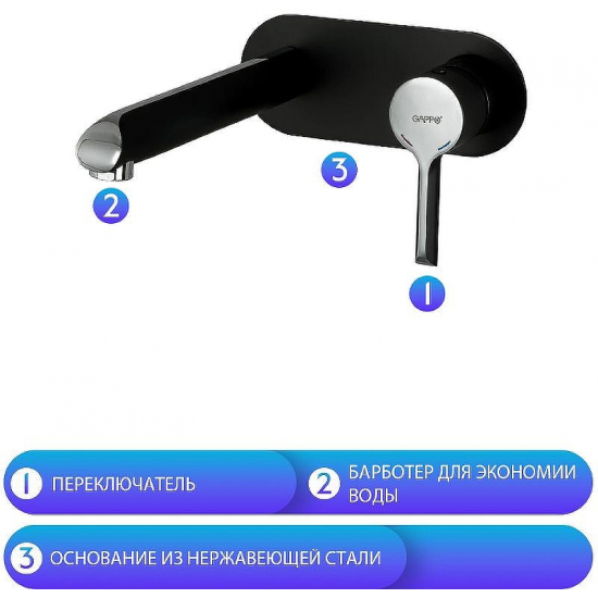 Смеситель для раковины GAPPO G03-6 G1003-26 С ВНУТРЕННЕЙ ЧАСТЬЮ, чёрный