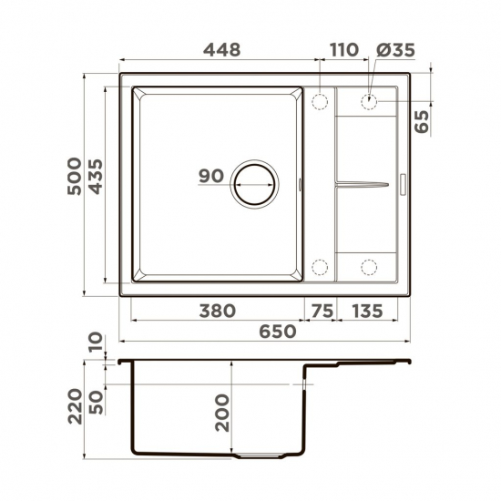 Мойка для кухни OMOIKIRI Sumi 65A чаша+крыло 650х500 мм керамика, leningrad grey