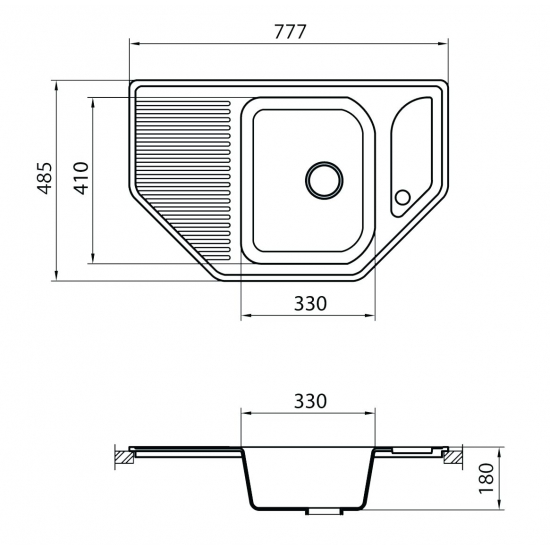 Мойка для кухни керамогранит GRANICOM G-002 (777*485мм), угловая (антрацит)
